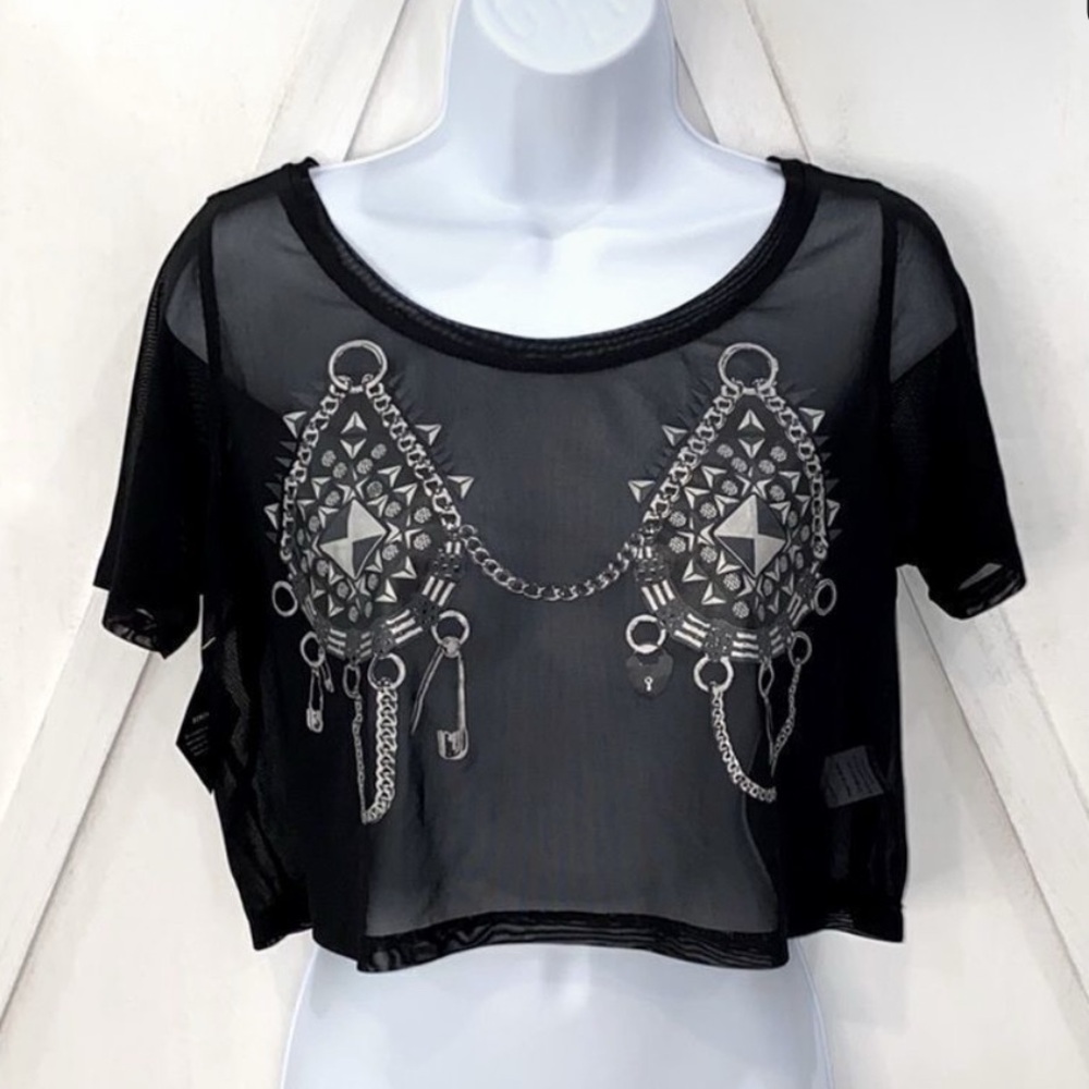 Nasty Gal Collection Graphic Sheer Crop Top NWT Oversized Size Small